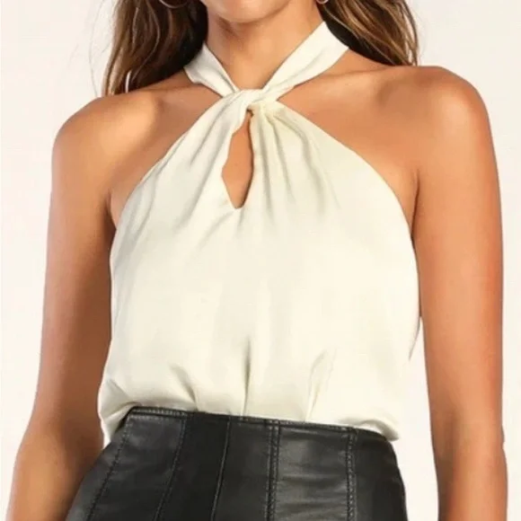 NWT Banana Republic White Tie Neck Open Back Silky Halter Top Snow Day Size XS - Picture 3 of 10